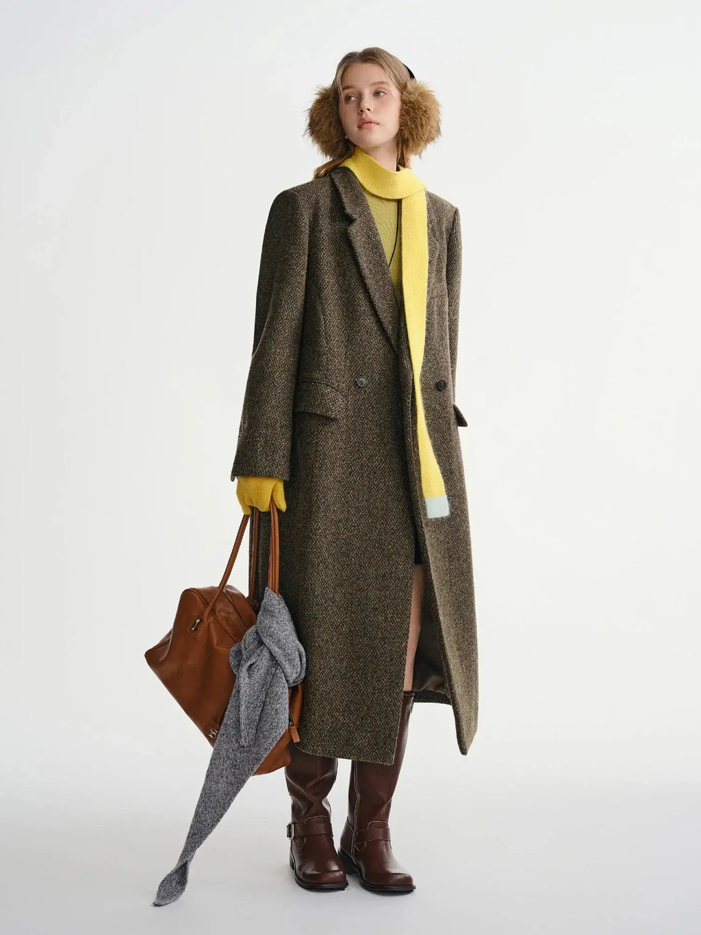 Women's Slim-Fit Double-Breasted Wool Blend Coat