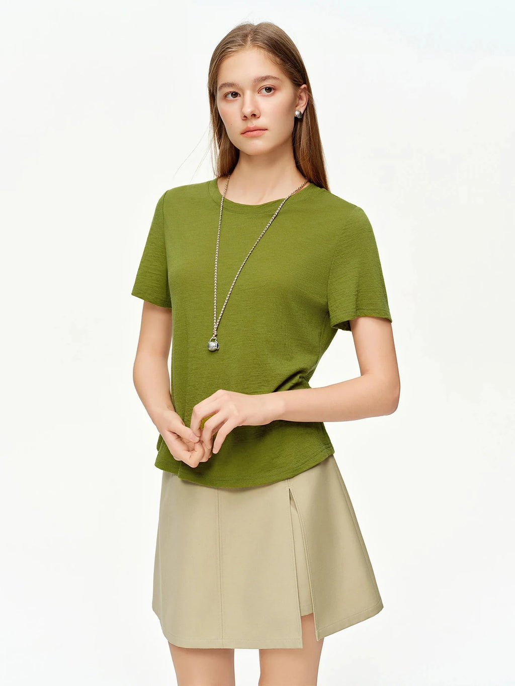 Women's Knit Top Green & Gray Layered Two-Piece Knit