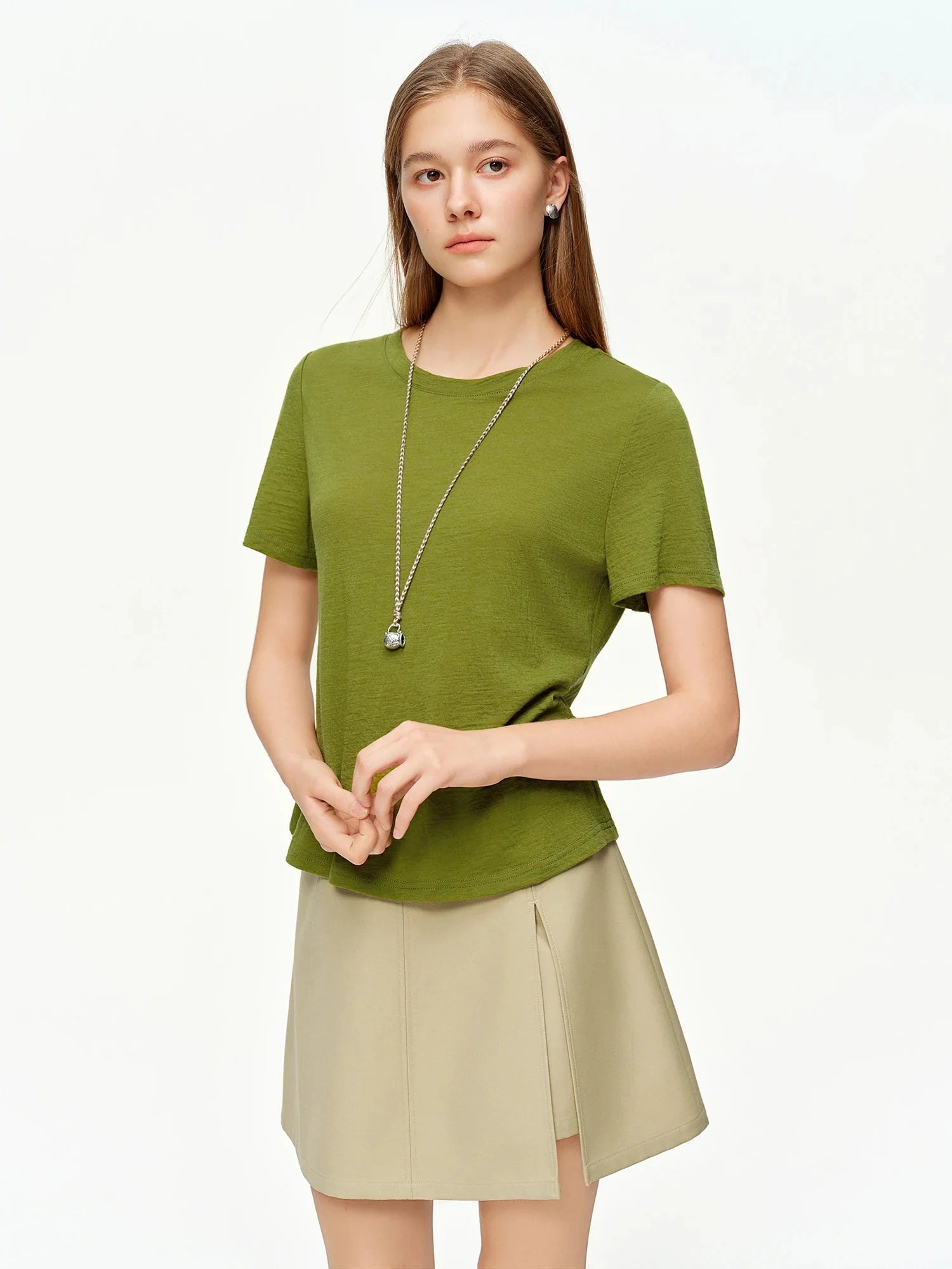 Women's Knit Top Green & Gray Layered Two-Piece Knit