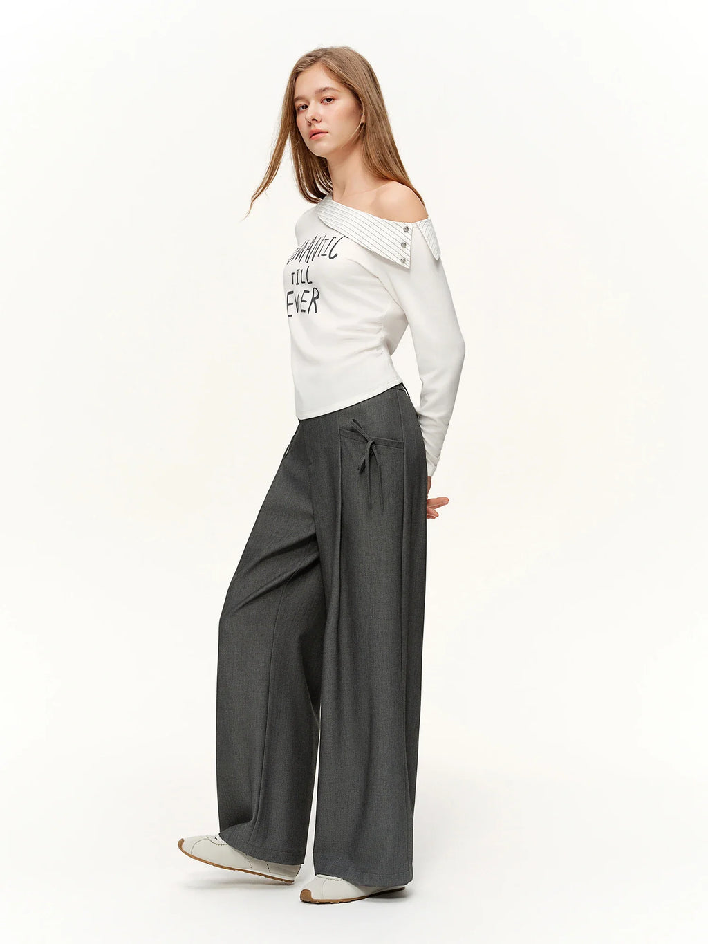 Spring Women's Pants High Waist Stripe Straight Leg Trousers