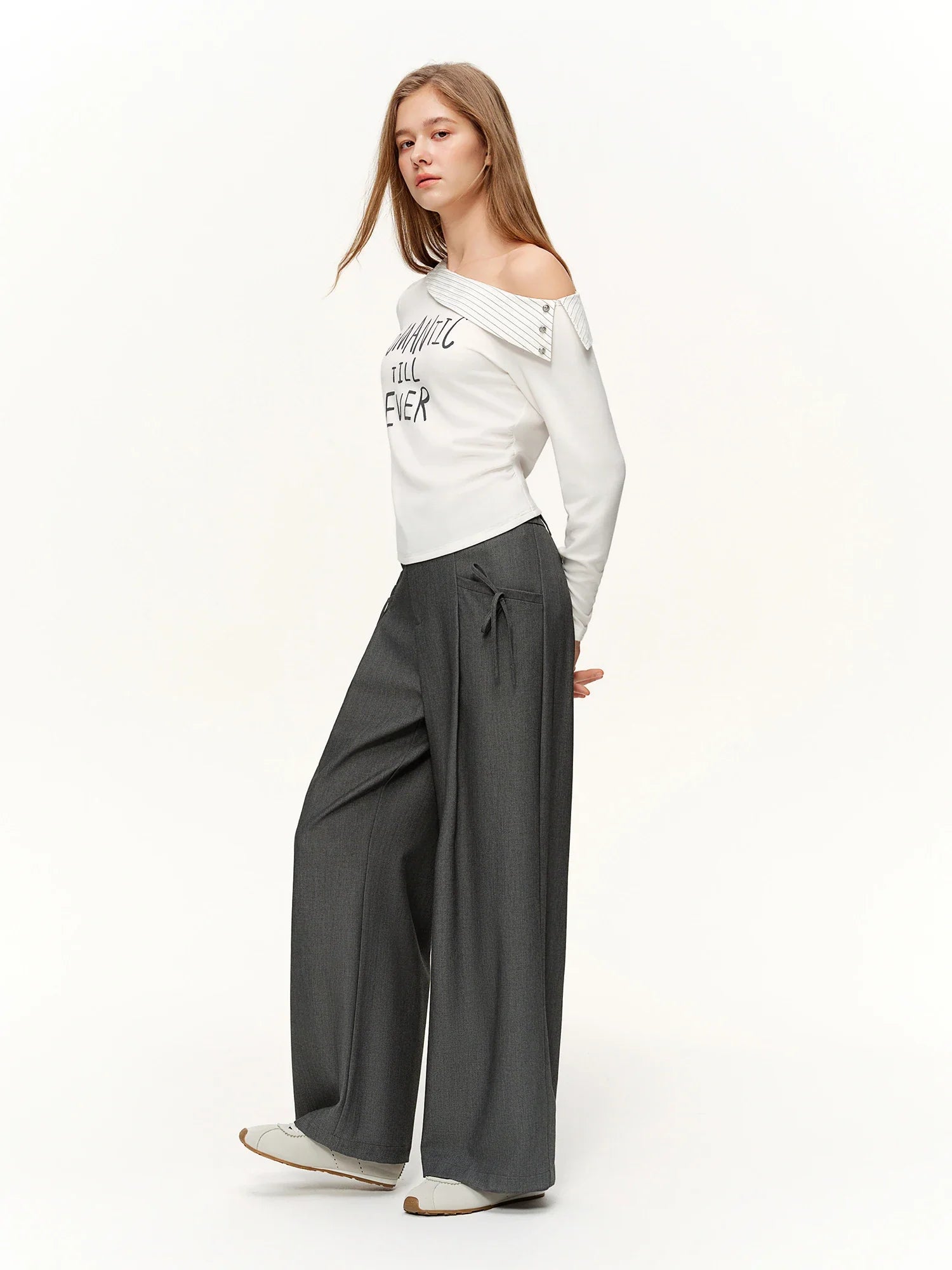 Spring Women's Pants High Waist Stripe Straight Leg Trousers