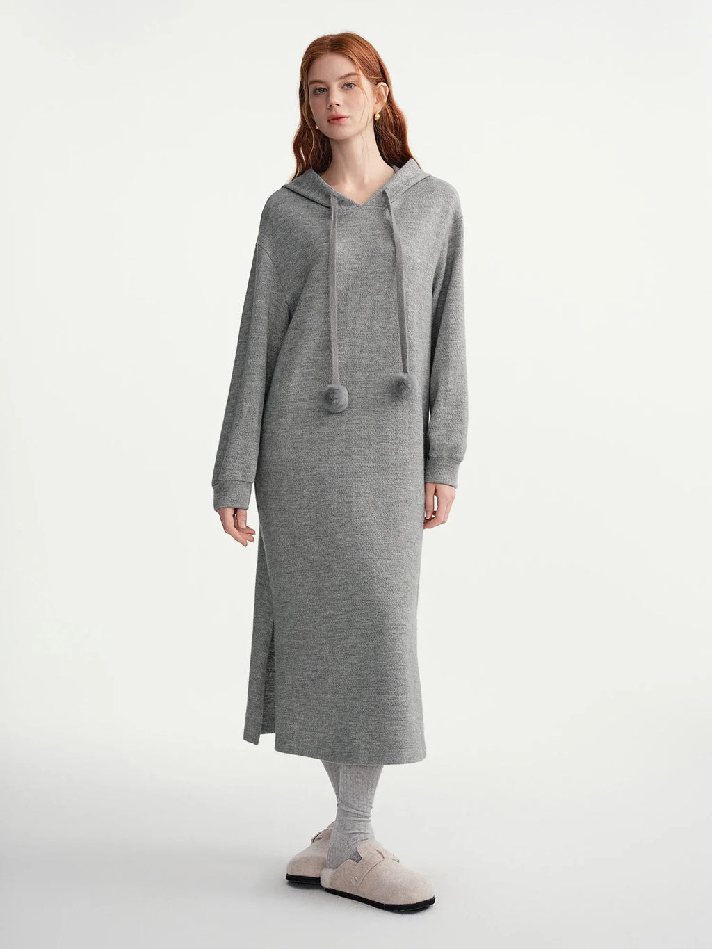 Hooded Knit Dress Drawstring Waist Winter Tunic