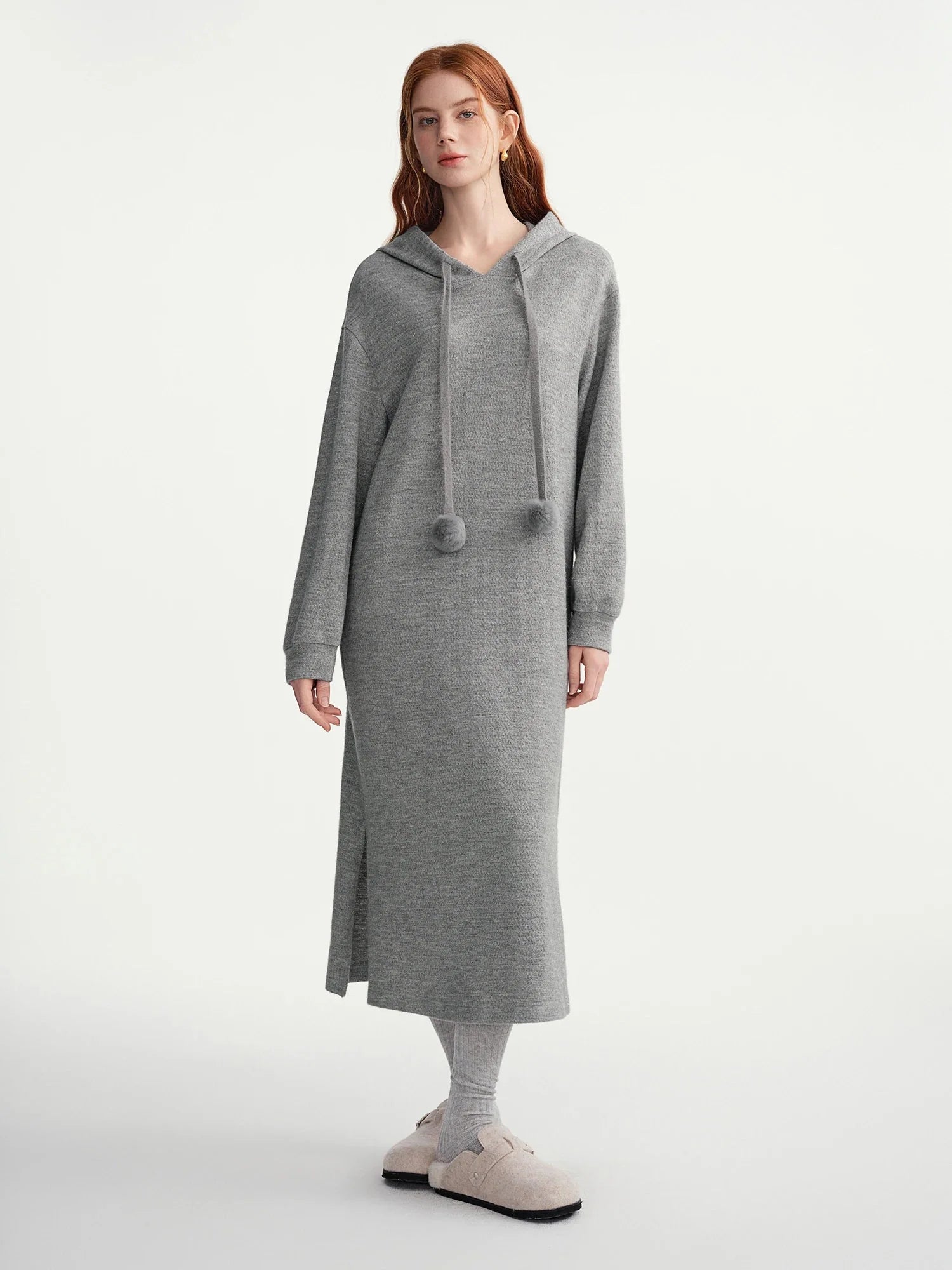 Hooded Knit Dress Drawstring Waist Winter Tunic
