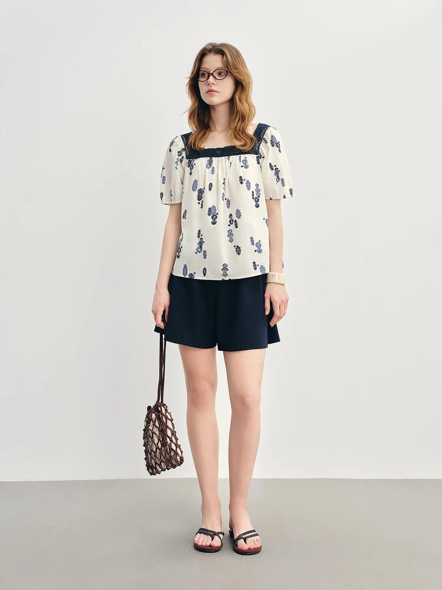 Plus Size French Lace Square Neck Blouse Slimming Fit