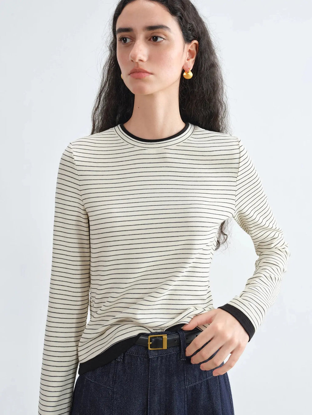 Women’s Retro Stripe Knit T-Shirt Petite Slim Fit Tee
