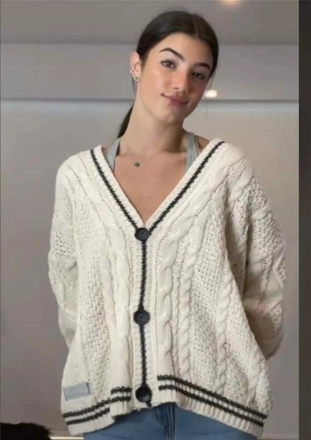 Vintage Cardigan Star-Embroidered Oversized Sweater