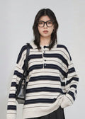 Striped Polo Collar Sweater Casual Knit Pullover