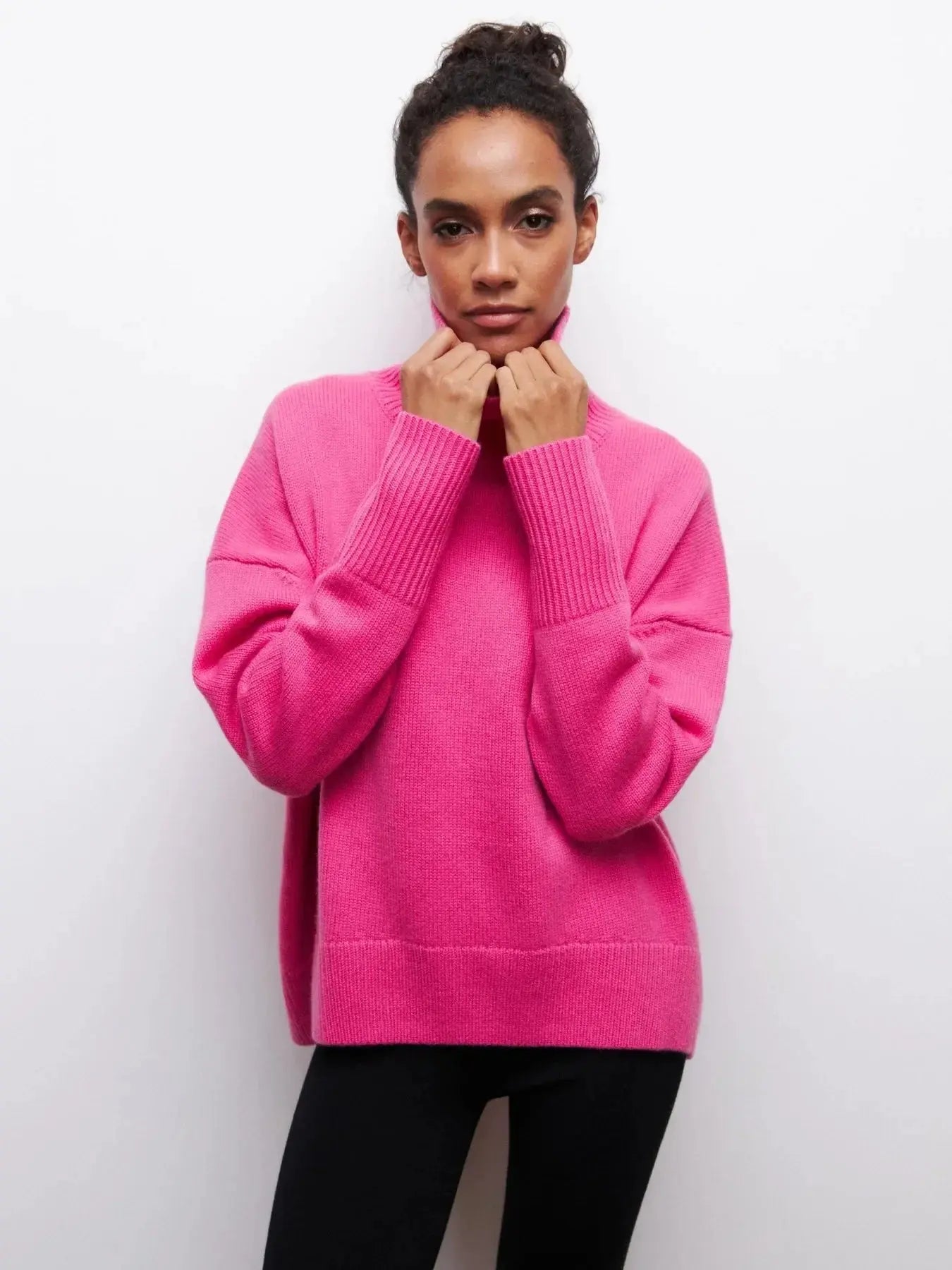 Elegant Oversized Black Turtleneck Sweater for Women