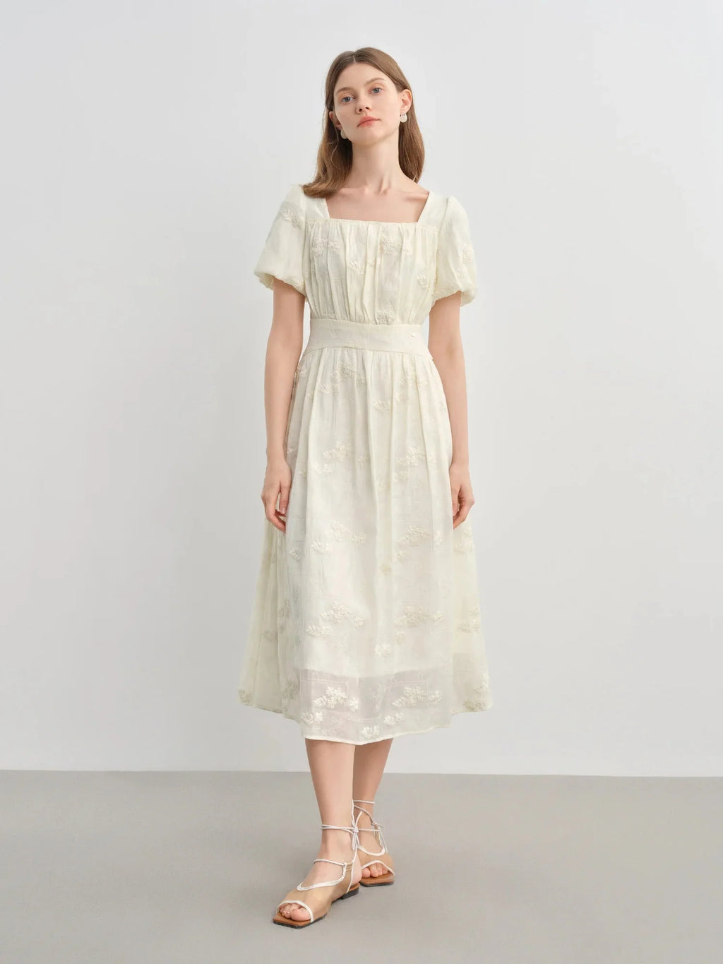 Floral Embroidered Square Neck Maxi Dress Summer