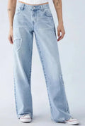 Vintage Wide-Leg Denim with Bow Embroidery