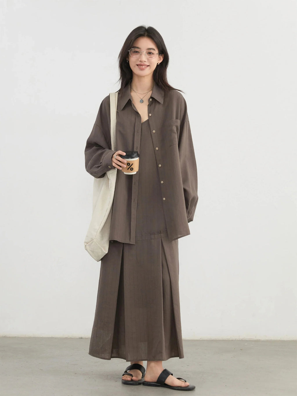 Women’s 2-Piece Striped Dress Set Casual Shirt & Camisole