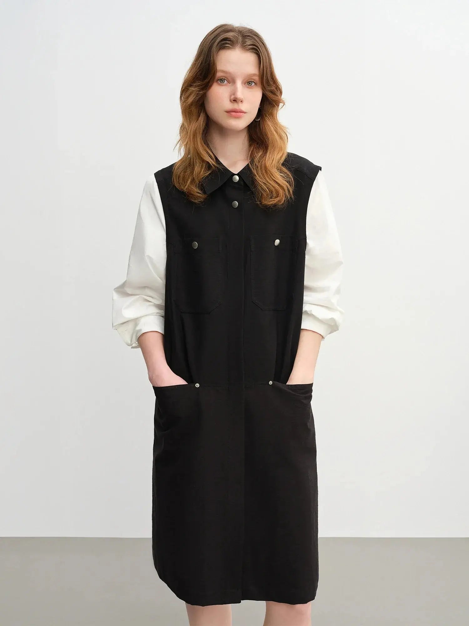 Plus Size Mock Layer Color Block Work Dress