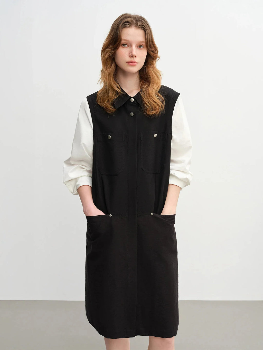 Plus Size Color Block Workwear Shirt Dress