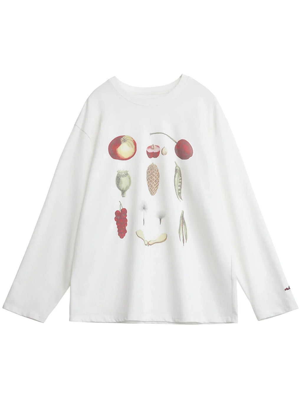 Floral & Fruit Print Long Sleeve T-Shirt Cotton Tee