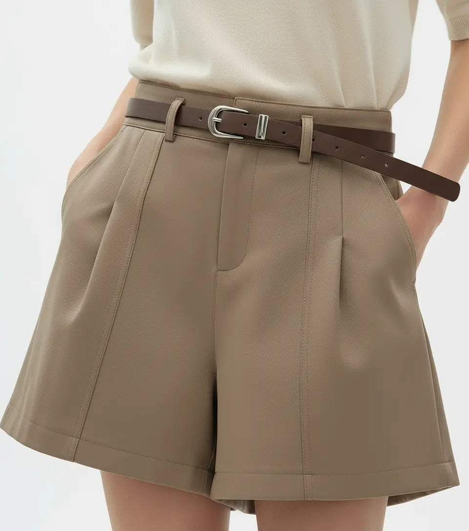 Vintage-Inspired Solid High-Waist A-Line Shorts