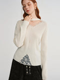 Plus Size Lace-Trimmed Mesh Knit Sweater Warm Wool Blend