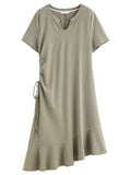 Drawstring A-Line Midi Dress Casual Summer Elegance