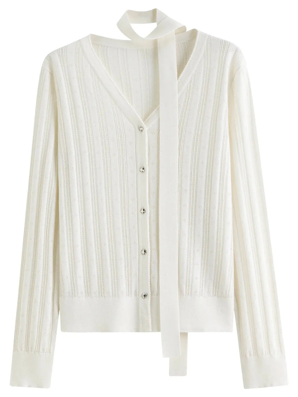 Detachable Bow & Lace Knit Cardigan