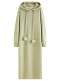 Hooded Knit Dress Drawstring Waist Winter Tunic