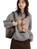 O-Neck Floral Cashmere Sweater Warm Winter Jumper