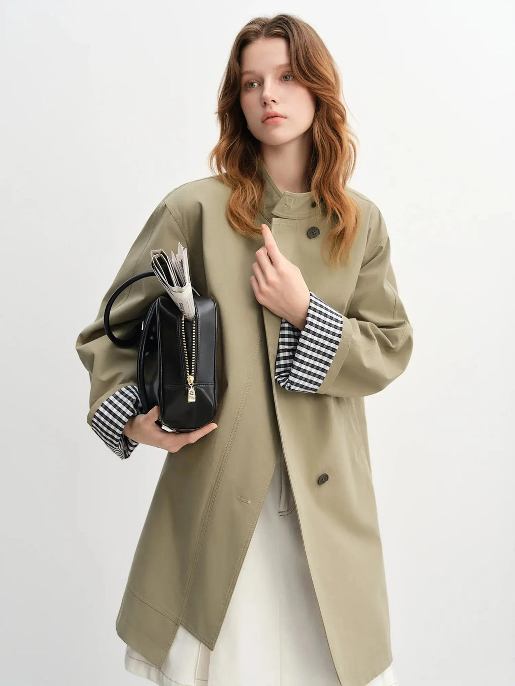 Women's Stand Collar Plaid Windbreaker