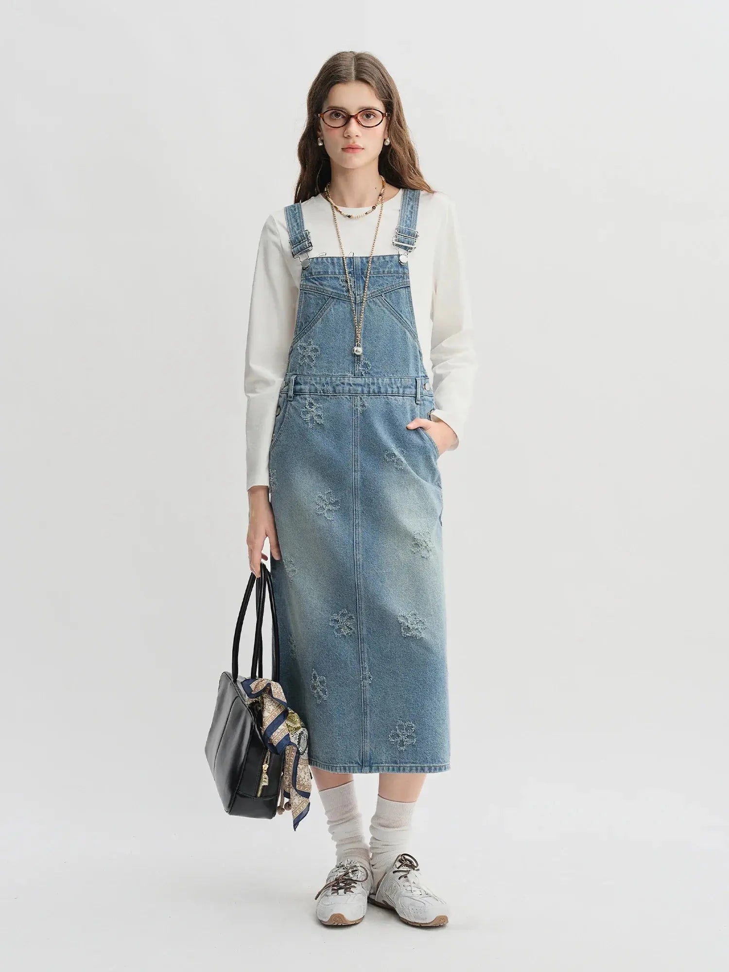 Plus-Size Fringed Floral Denim Outfit Set