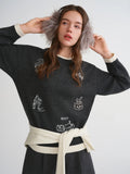 Plus Size Embroidered Round Neck Sweater Cute Winter Knit
