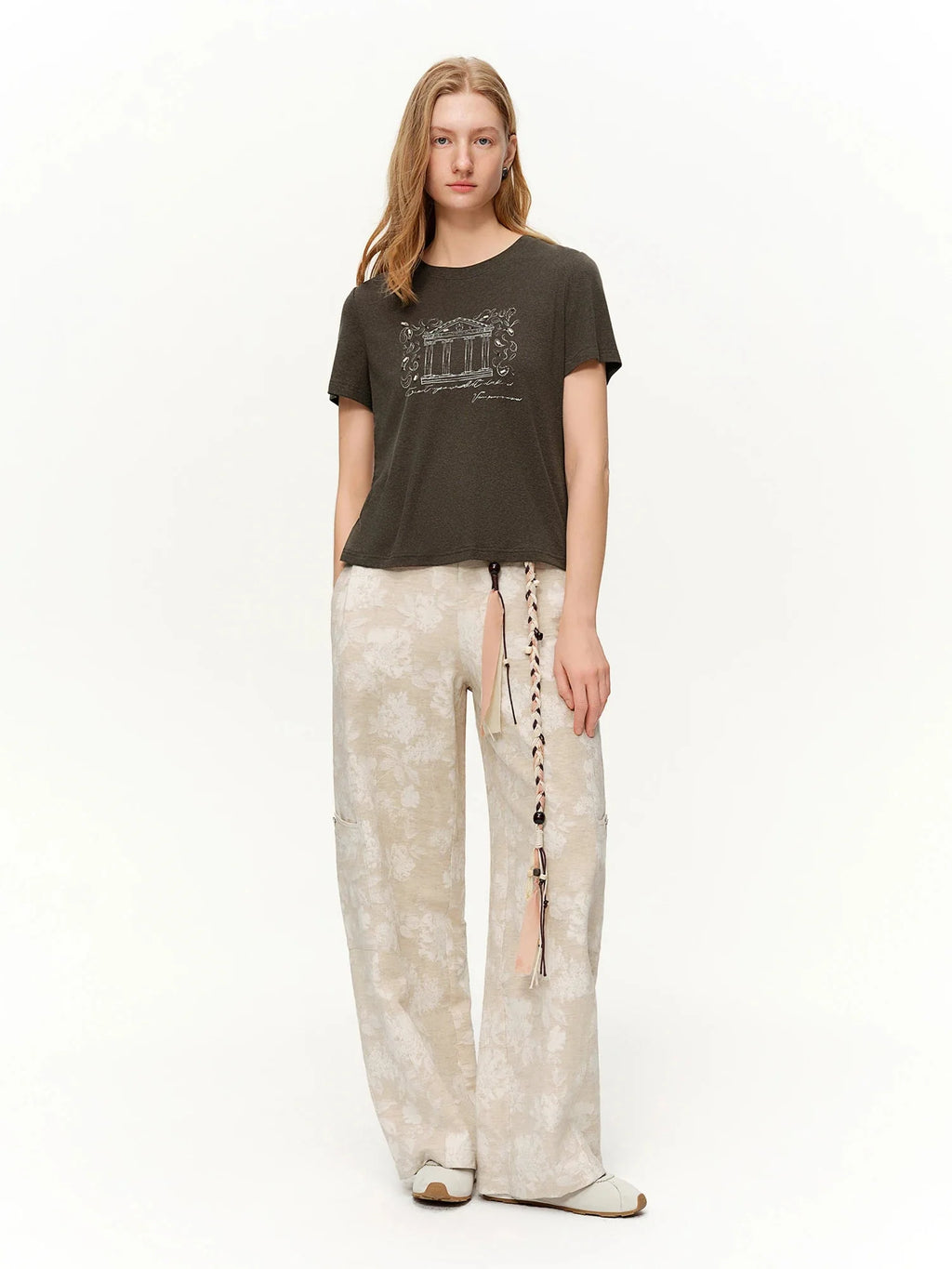 Vintage Beaded T-Shirt Casual Round Neck Top