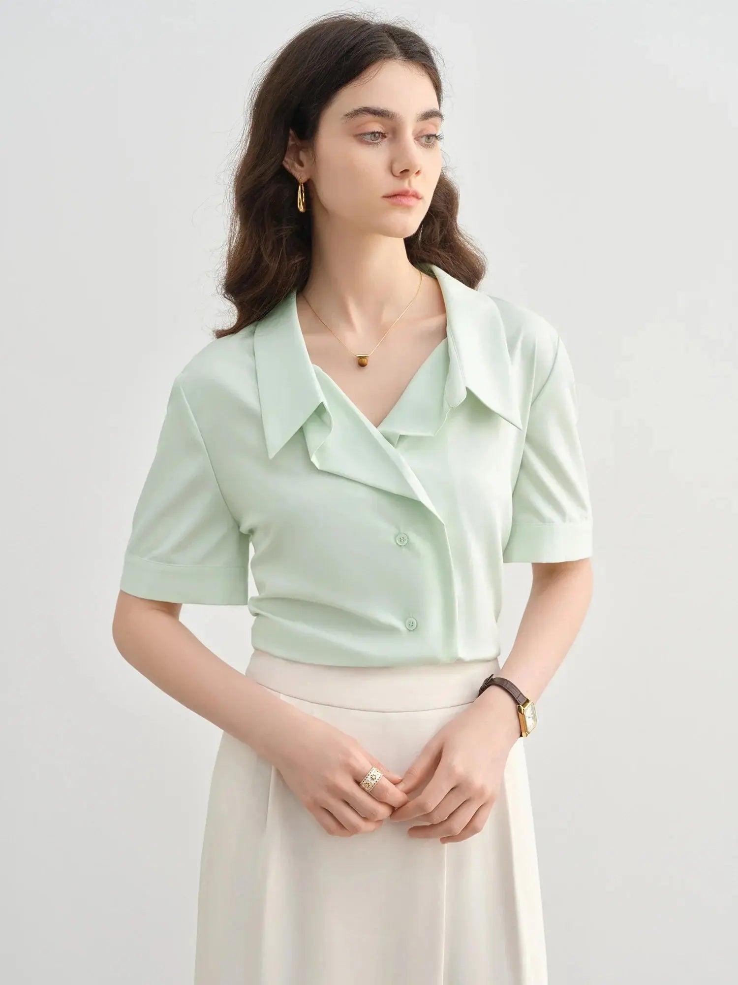 Plus Size Lapel Commuter Blouse