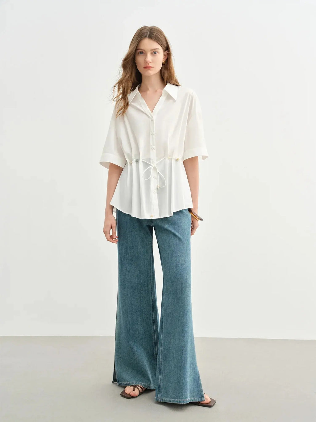 Temperament Lace-Up V-Neck Shirt for Summer