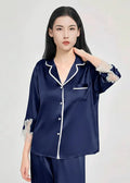 Mulberry Silk Pajama Set with Lace Trim 3-Piece Loungewear