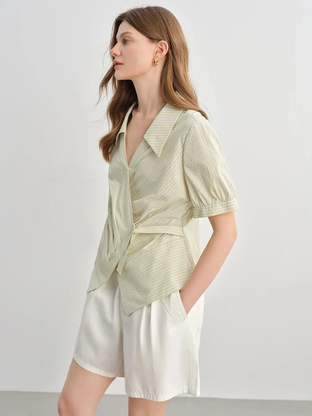 Summer Women's Striped Wrap-Front V-Neck Shirt