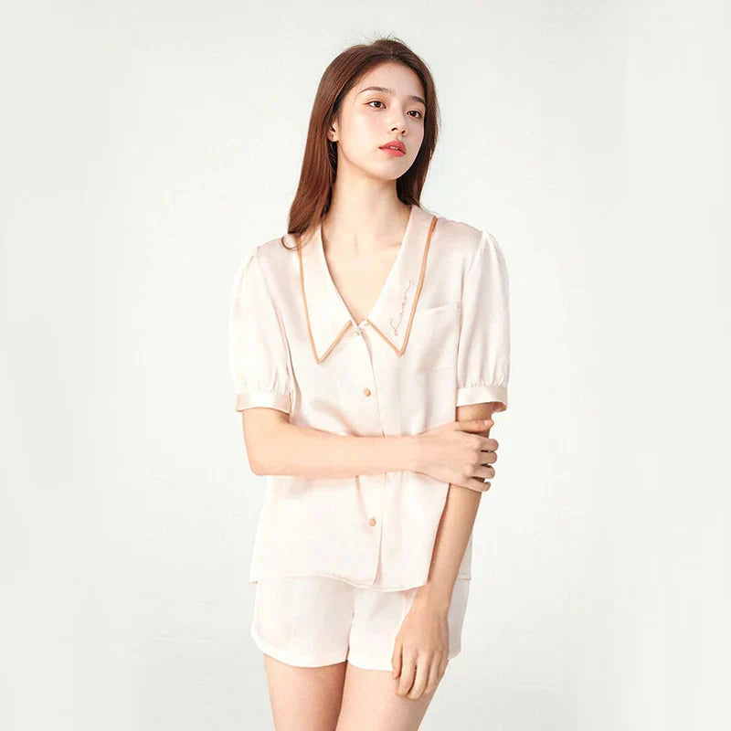 French Style Elegant Real Silk Women’s Pajama Set French Style