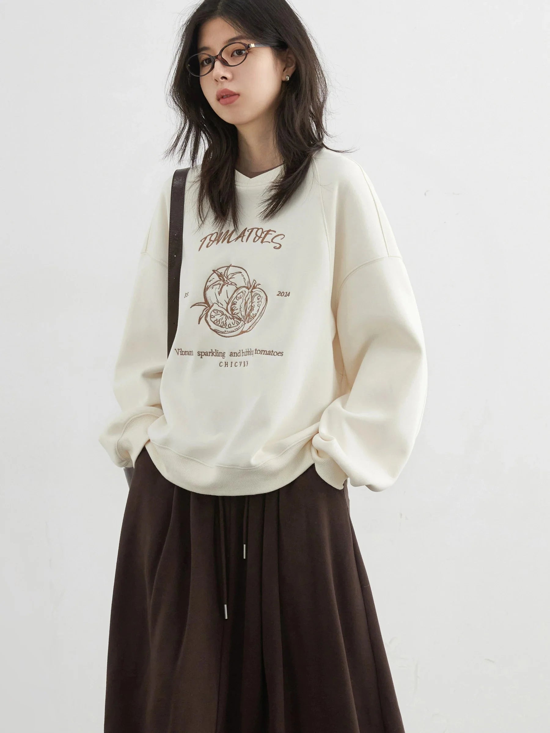 Color-Block Embroidered Sweatshirt Autumn Pullover
