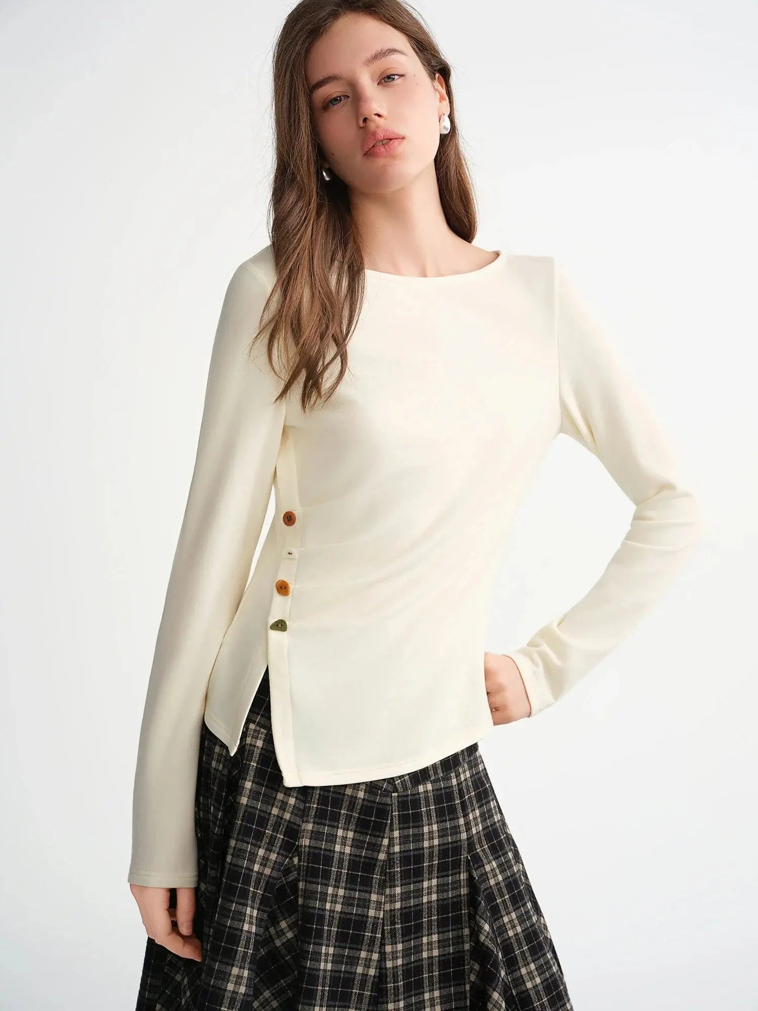 Velvet Fleece Irregular Hem Top: Warm, Slim Fit, and Stylish
