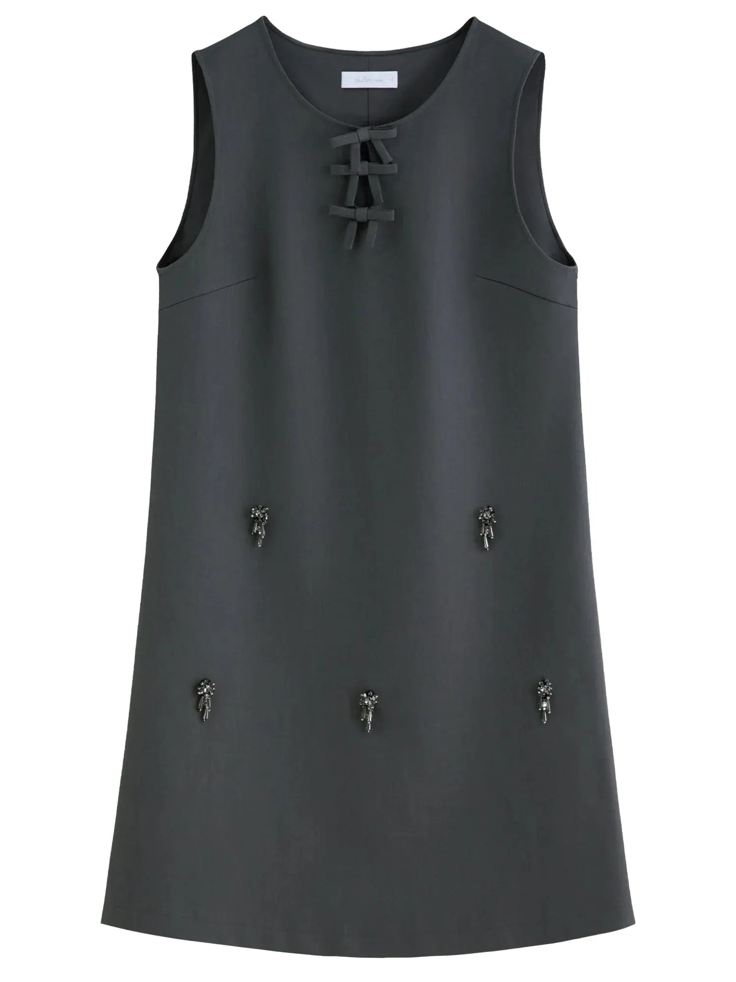 Embellished Beaded Tank Dress with Bow Accent for Fall