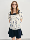 Plus Size Square Neck French Lace Short Sleeve Blouse