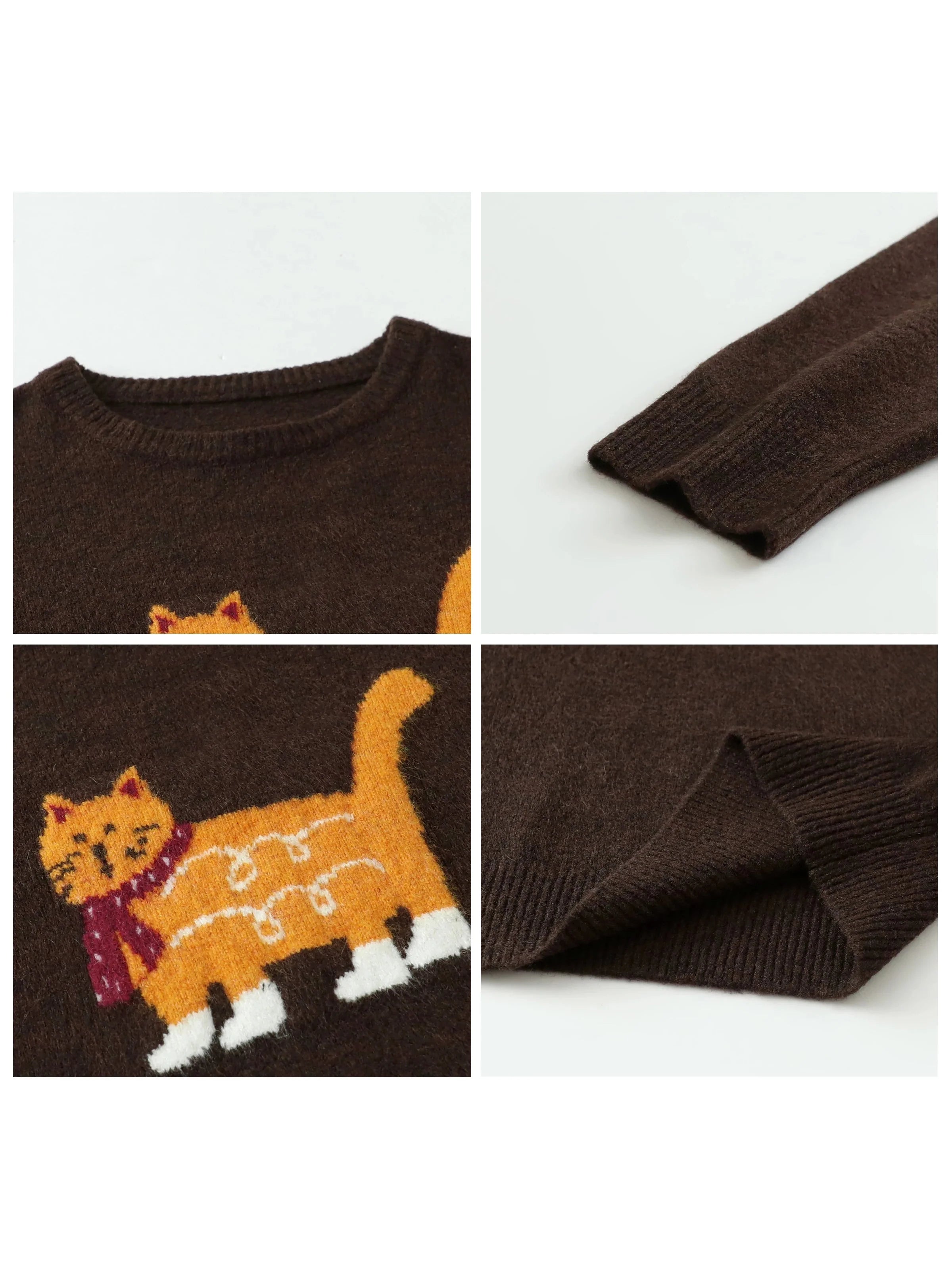 Women’s Cartoon Cat Knit Sweater Loose Casual Autumn Pullover