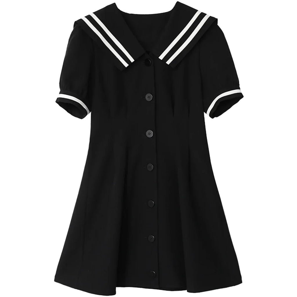 Black Navy Collar Dress Chic Office & Party Wear