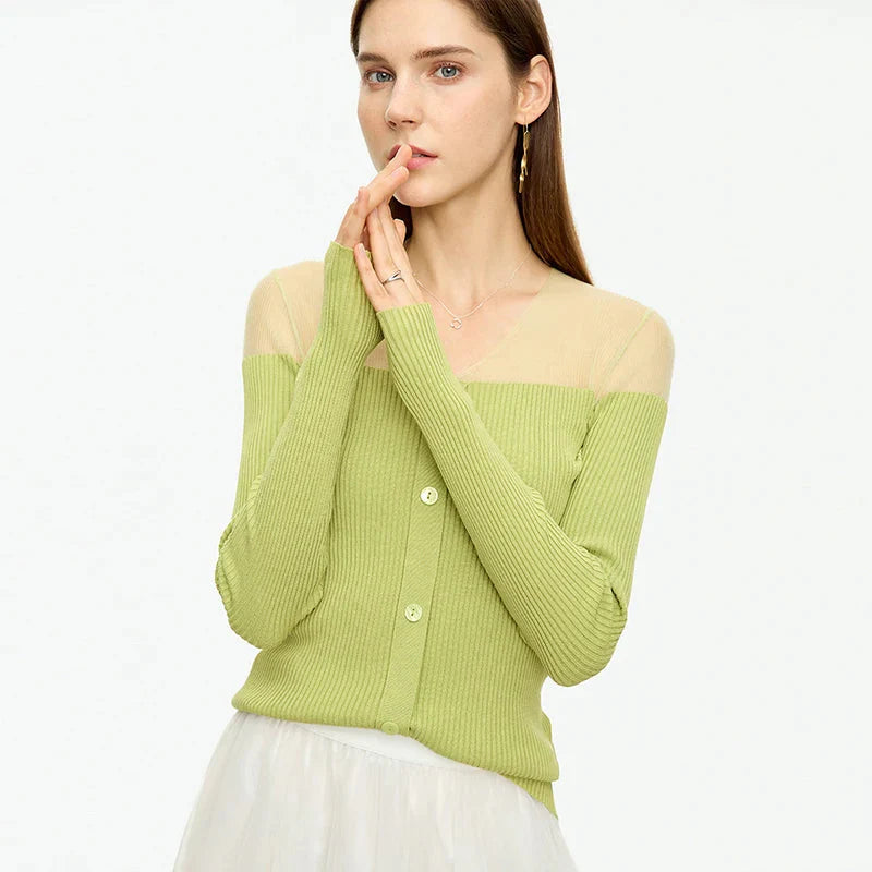 Women’s Slim Fit V-Neck Patchwork Sweater