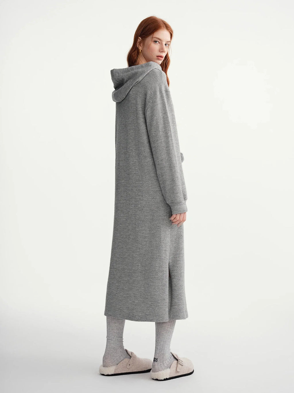 Hooded Knit Dress Drawstring Waist Winter Tunic