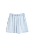 Blue Denim Set: Loose Shirt & Elastic Waist Shorts/Skirt