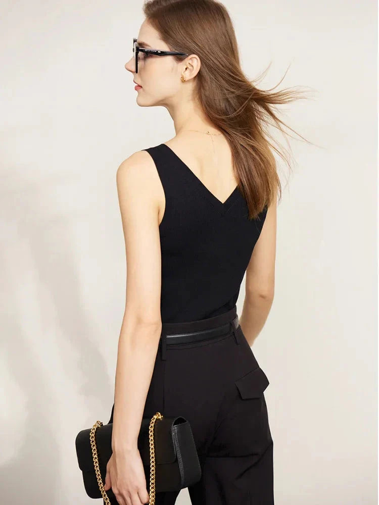 Women’s V-Neck Knitted Tank Top Minimalist Summer Vest