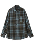 Women’s Long Sleeve Plaid Shirt Coat Loose Casual Blouse