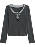 Plus Size Ruffled Faux Two-Piece Knit Top