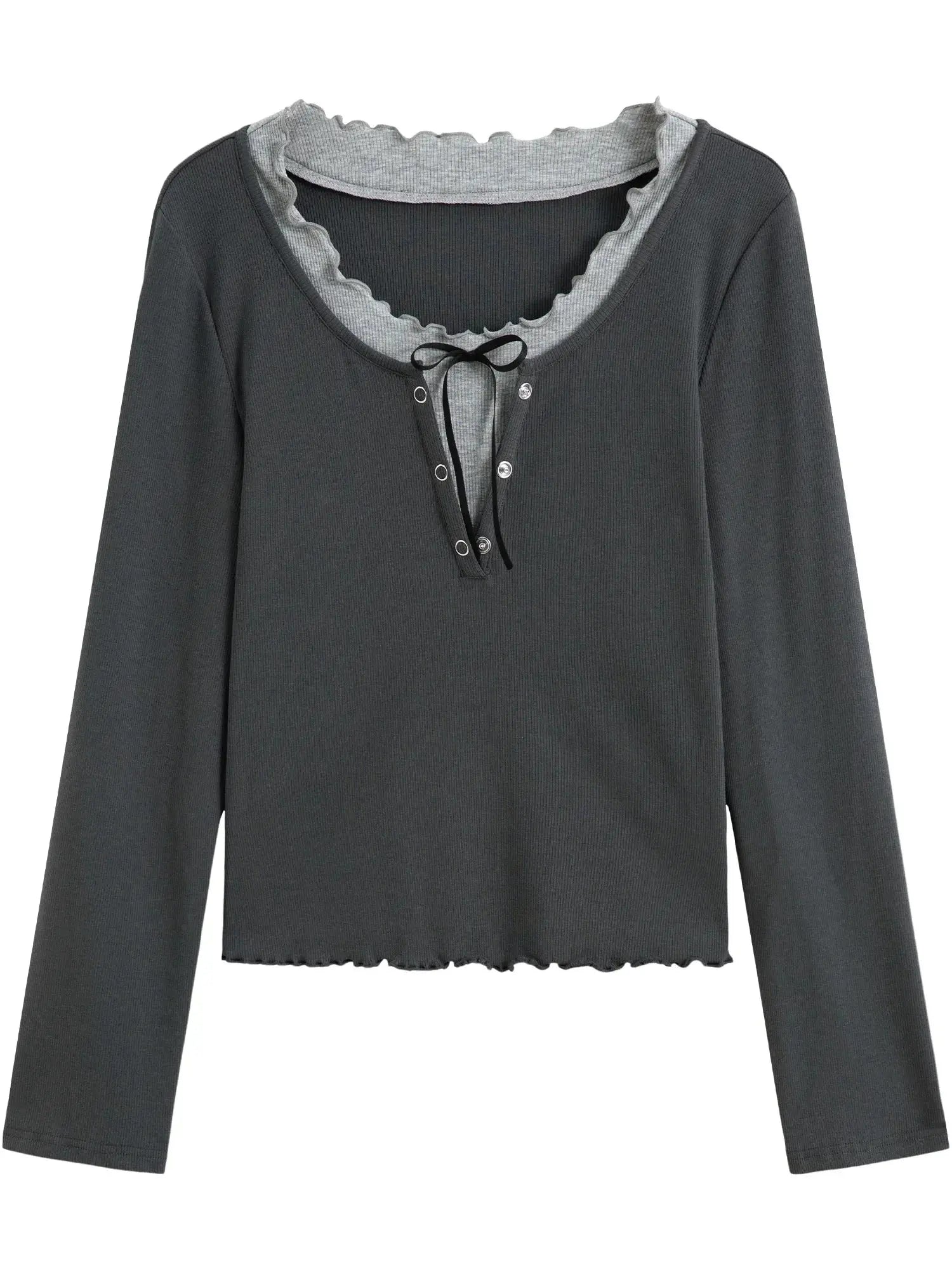 Plus Size Ruffled Faux Two-Piece Knit Top