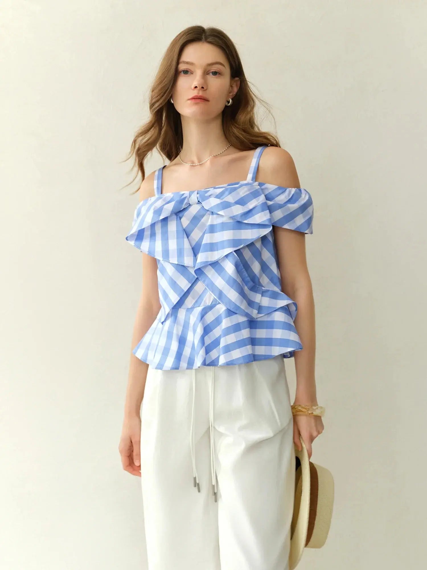 Asymmetric Checkered Blouse Geometric Print Top