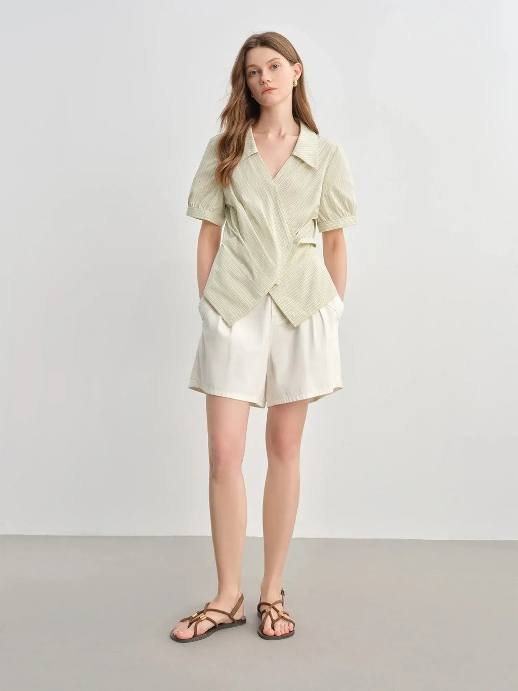 Summer Women's Striped Wrap-Front V-Neck Shirt