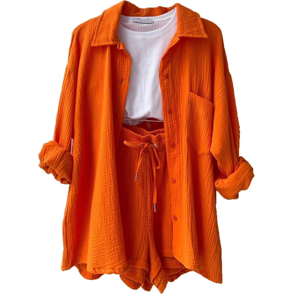 Women’s 2-Piece Cotton Gauze Pajama Set Summer Sleepwear