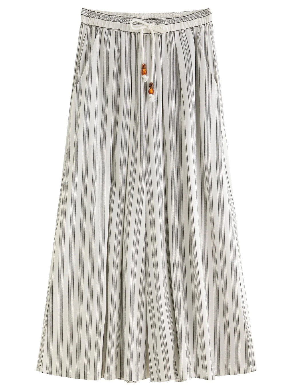 Cotton-Linen Wide Leg Pants Striped Resort Wear